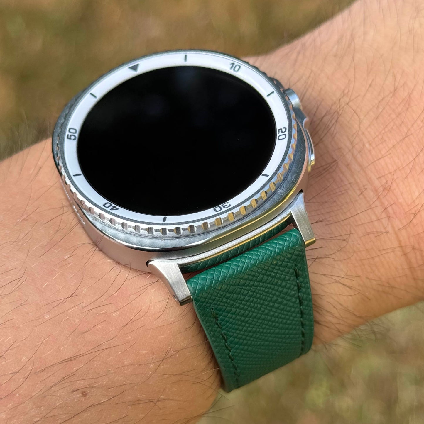 The Florence: Emerald Green Saffiano Leather Samsung Galaxy Watch Ultra / Watch 8/9 Strap