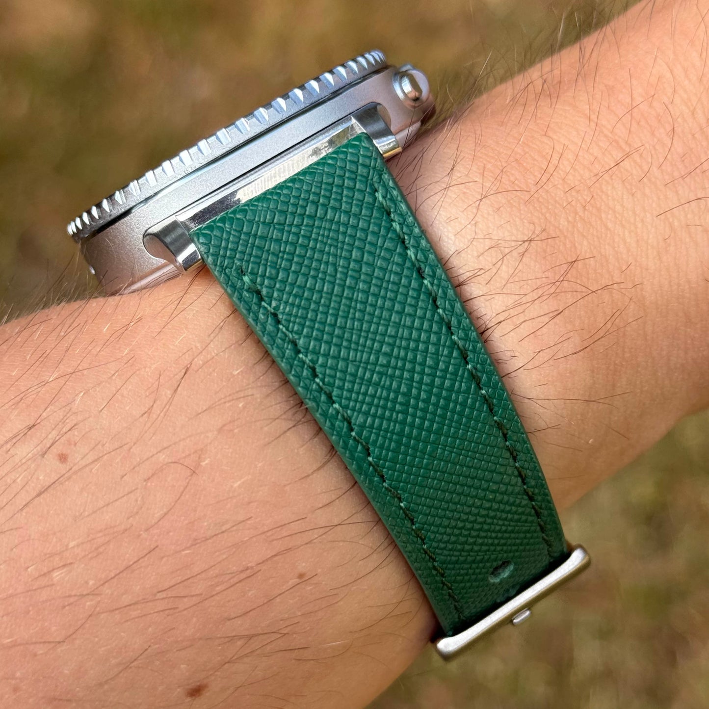 The Florence: Emerald Green Saffiano Leather Samsung Galaxy Watch Ultra / Watch 8/9 Strap