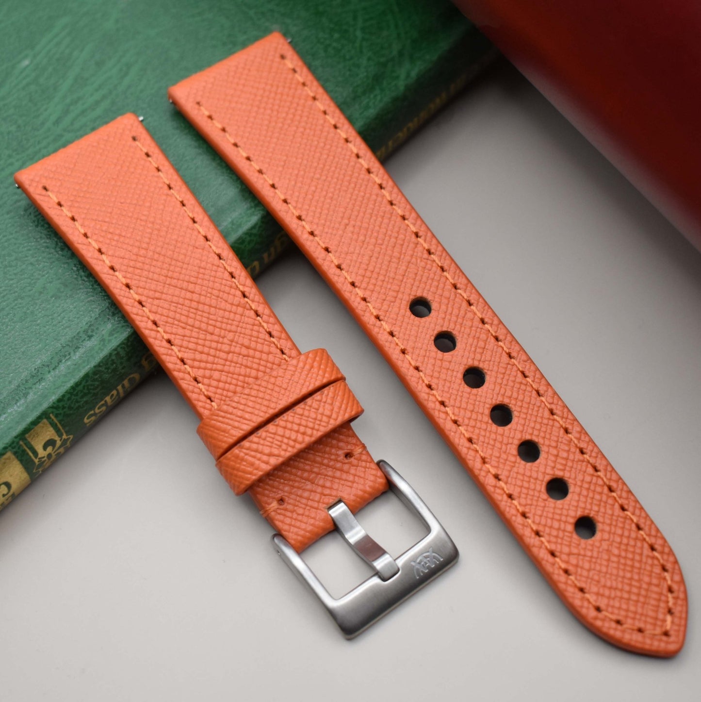 The Florence: Deep Saffron Orange Saffiano Leather Watch Strap