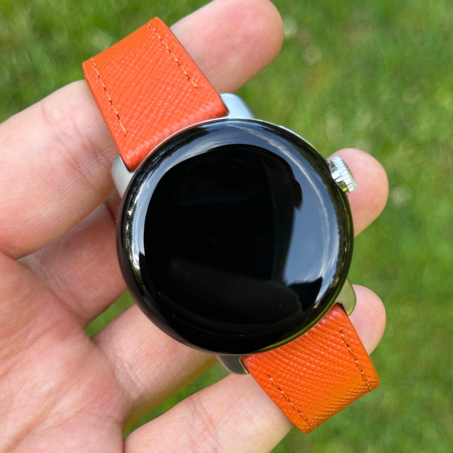 Florence orange saffiano leather Google Pixel Watch strap. Google Pixel Watch 2, 3, 4. Watch And Strap