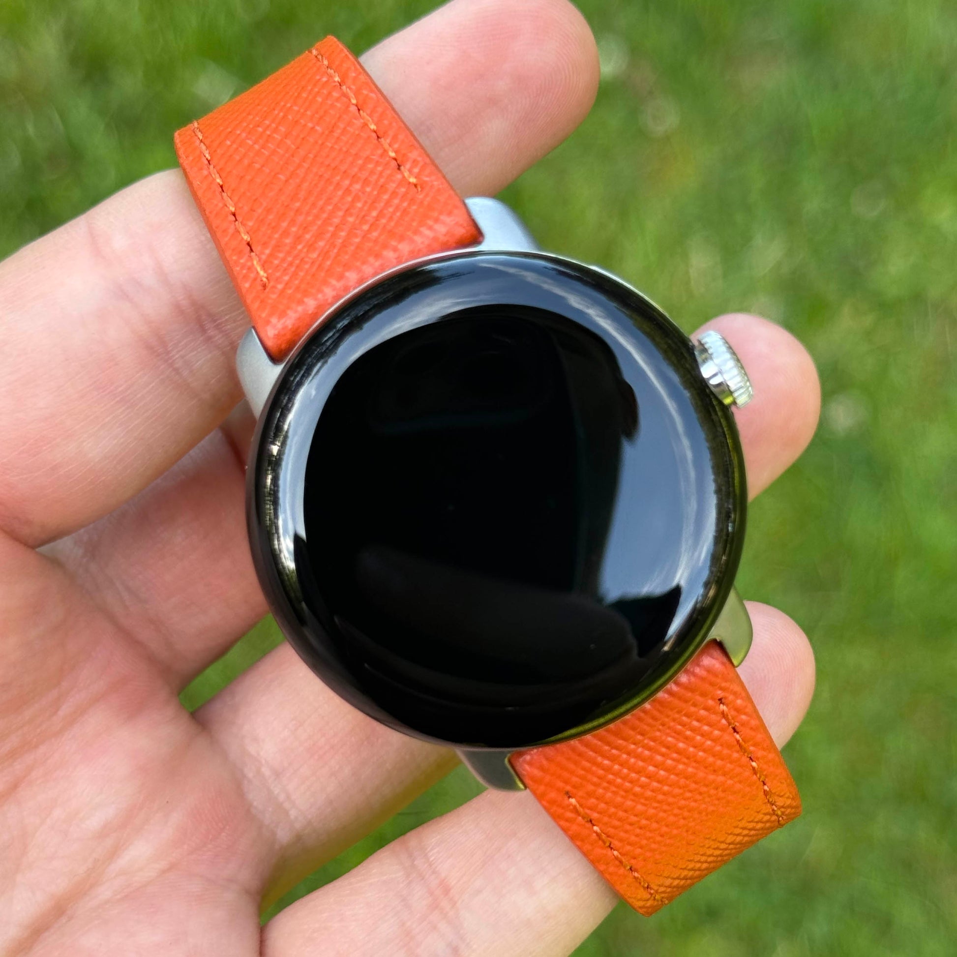 Florence orange saffiano leather Google Pixel Watch strap. Google Pixel Watch 2, 3, 4. Watch And Strap