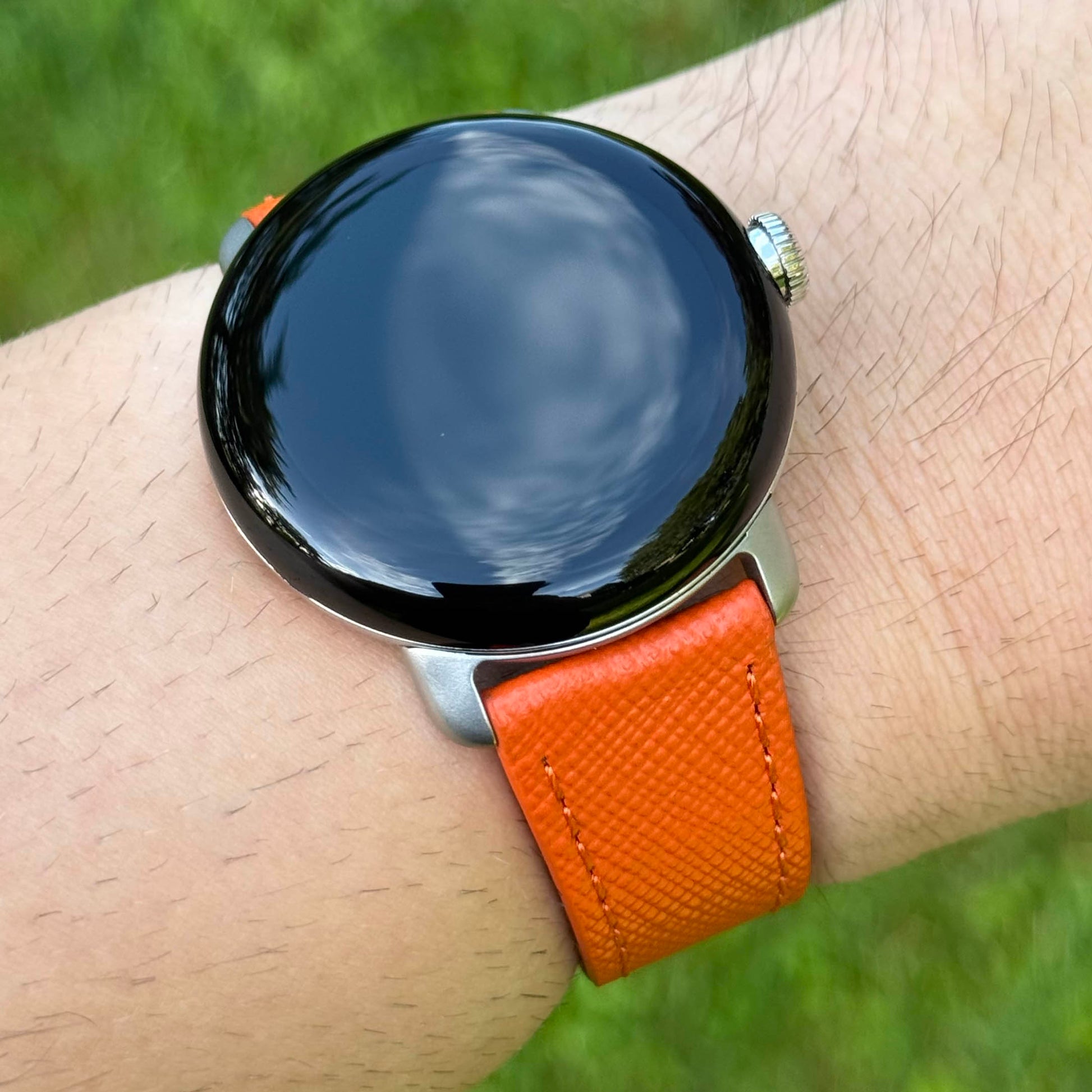 Florence orange saffiano leather Google Pixel Watch strap. Google Pixel Watch 2, 3, 4. Watch And Strap