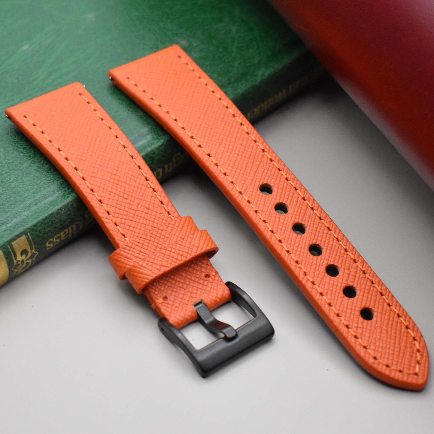 The Florence: Deep Saffron Orange Saffiano Leather Watch Strap