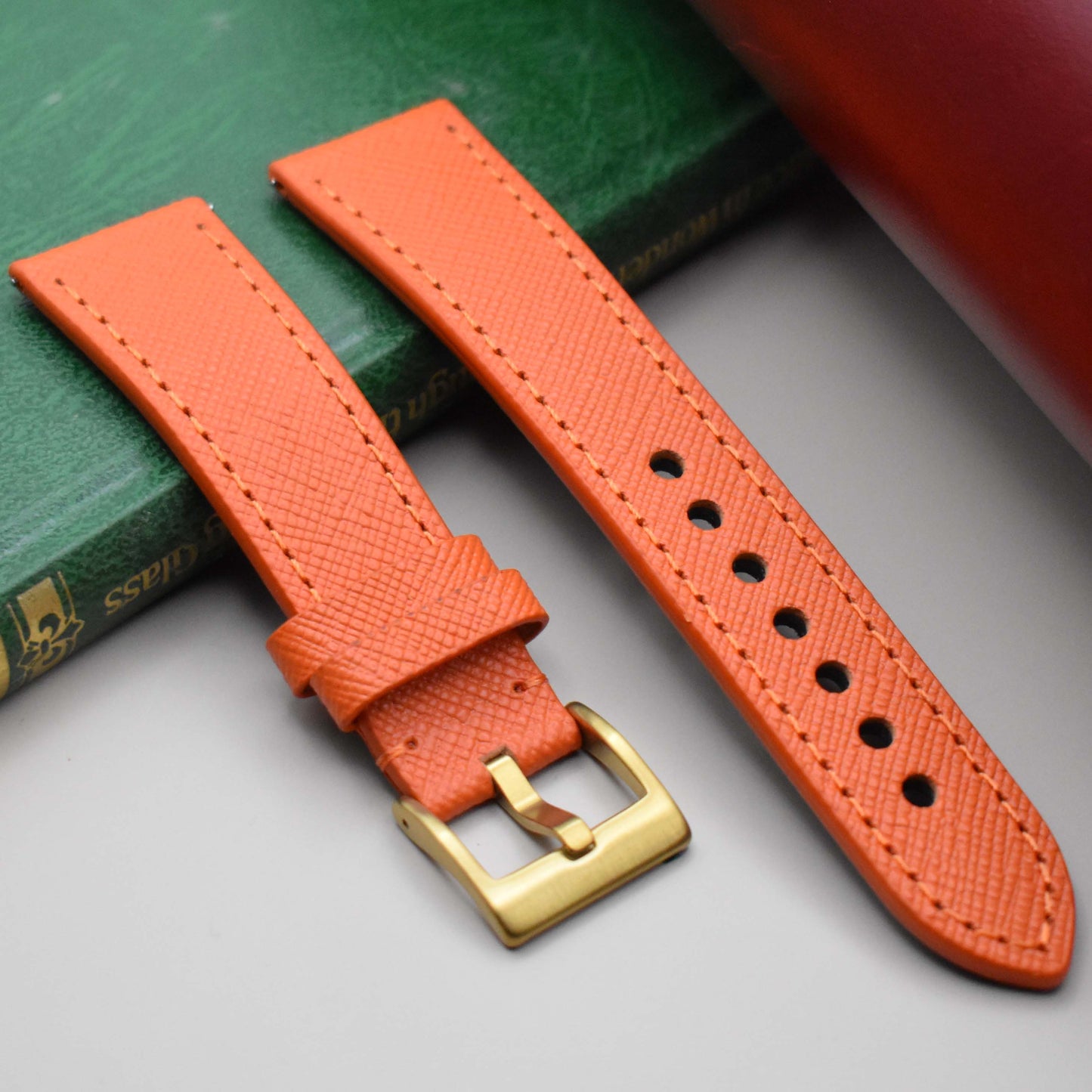 The Florence: Deep Saffron Orange Saffiano Leather Watch Strap