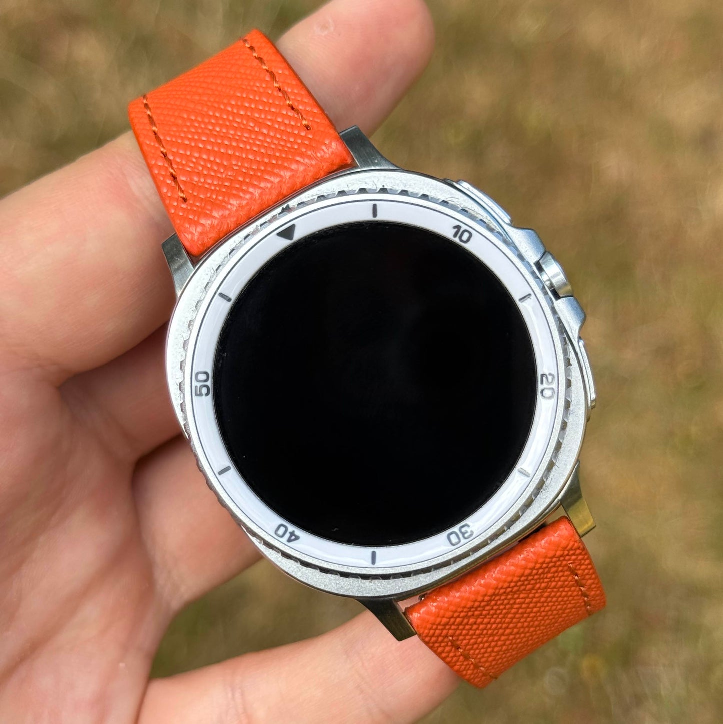 The Florence: Deep Saffron Orange Saffiano Leather Samsung Galaxy Watch Ultra / Watch 8/9 Strap