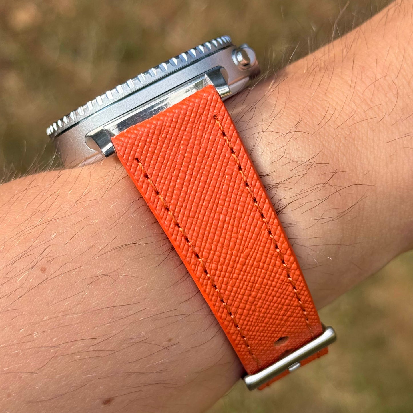 The Florence: Deep Saffron Orange Saffiano Leather Samsung Galaxy Watch Ultra / Watch 8/9 Strap