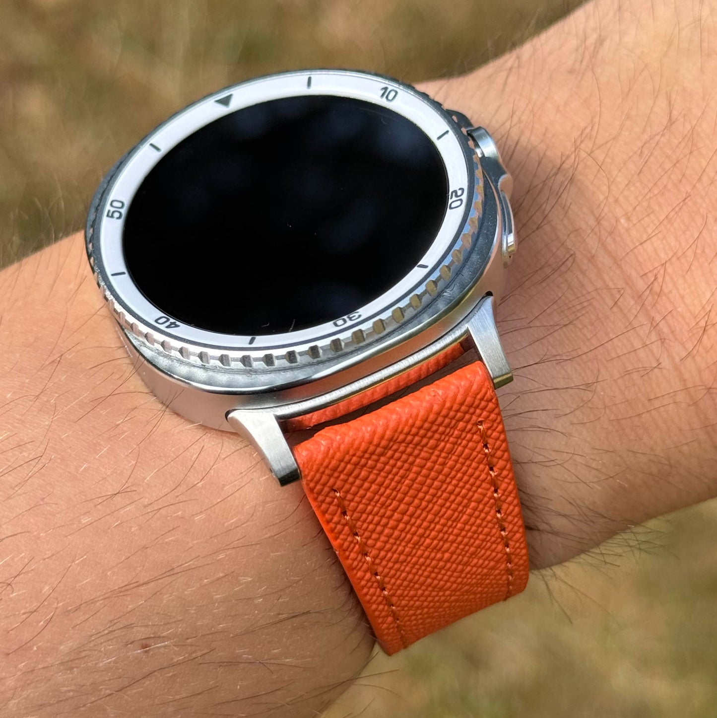The Florence: Deep Saffron Orange Saffiano Leather Samsung Galaxy Watch Ultra / Watch 8/9 Strap