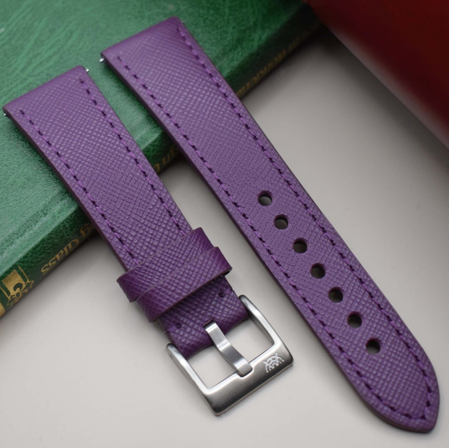 The Florence: Royal Purple Saffiano Leather Watch Strap