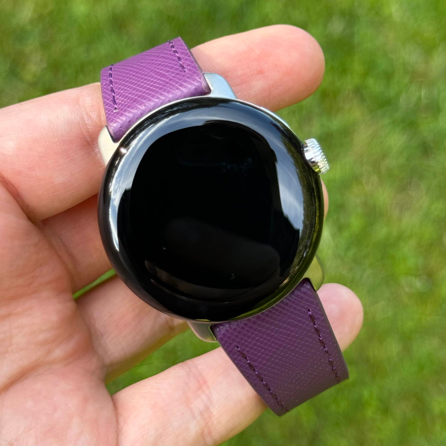 Florence Purple saffiano leather Google Pixel Watch strap. Google Pixel Watch 2, 3, 4. Watch And Strap