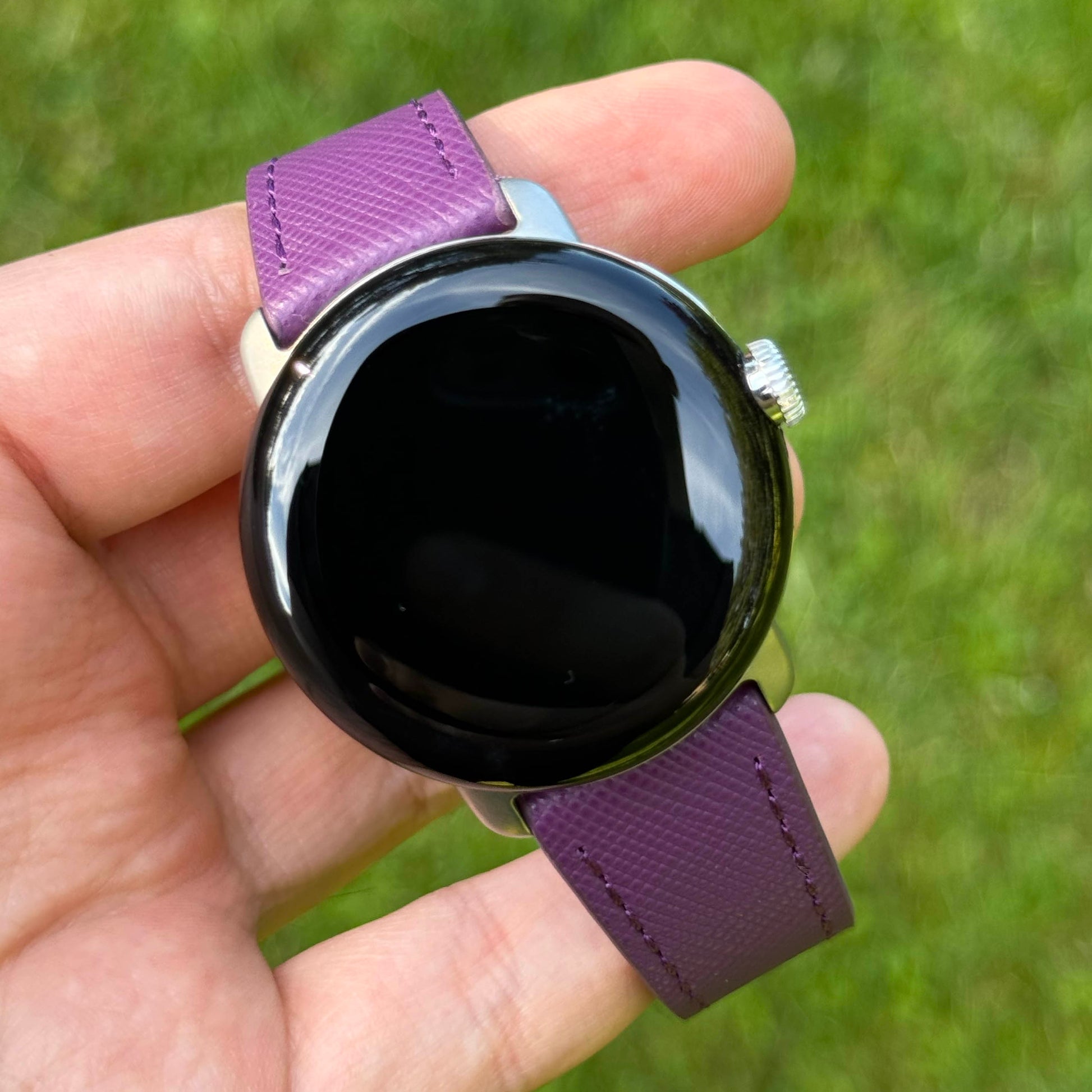 Florence Purple saffiano leather Google Pixel Watch strap. Google Pixel Watch 2, 3, 4. Watch And Strap
