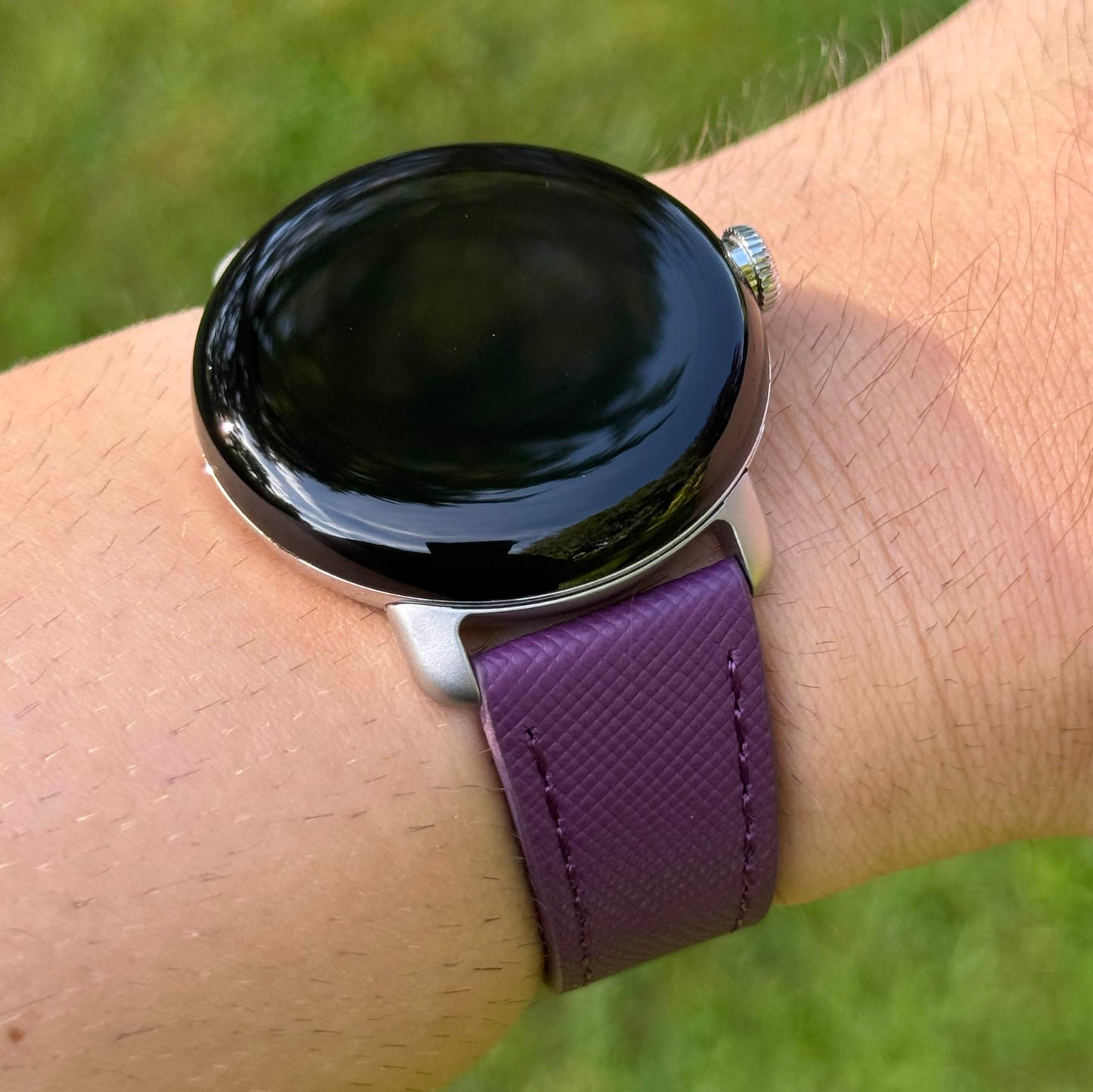 Florence Purple saffiano leather Google Pixel Watch strap. Google Pixel Watch 2, 3, 4. Watch And Strap