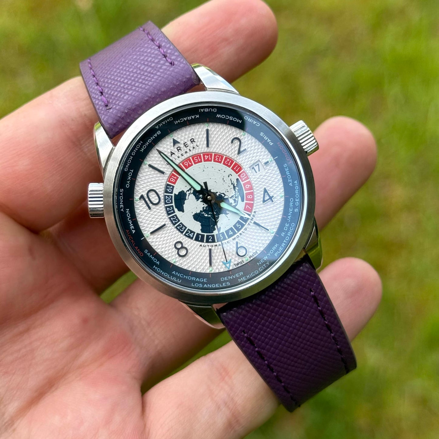 The Florence: Royal Purple Saffiano Leather Watch Strap