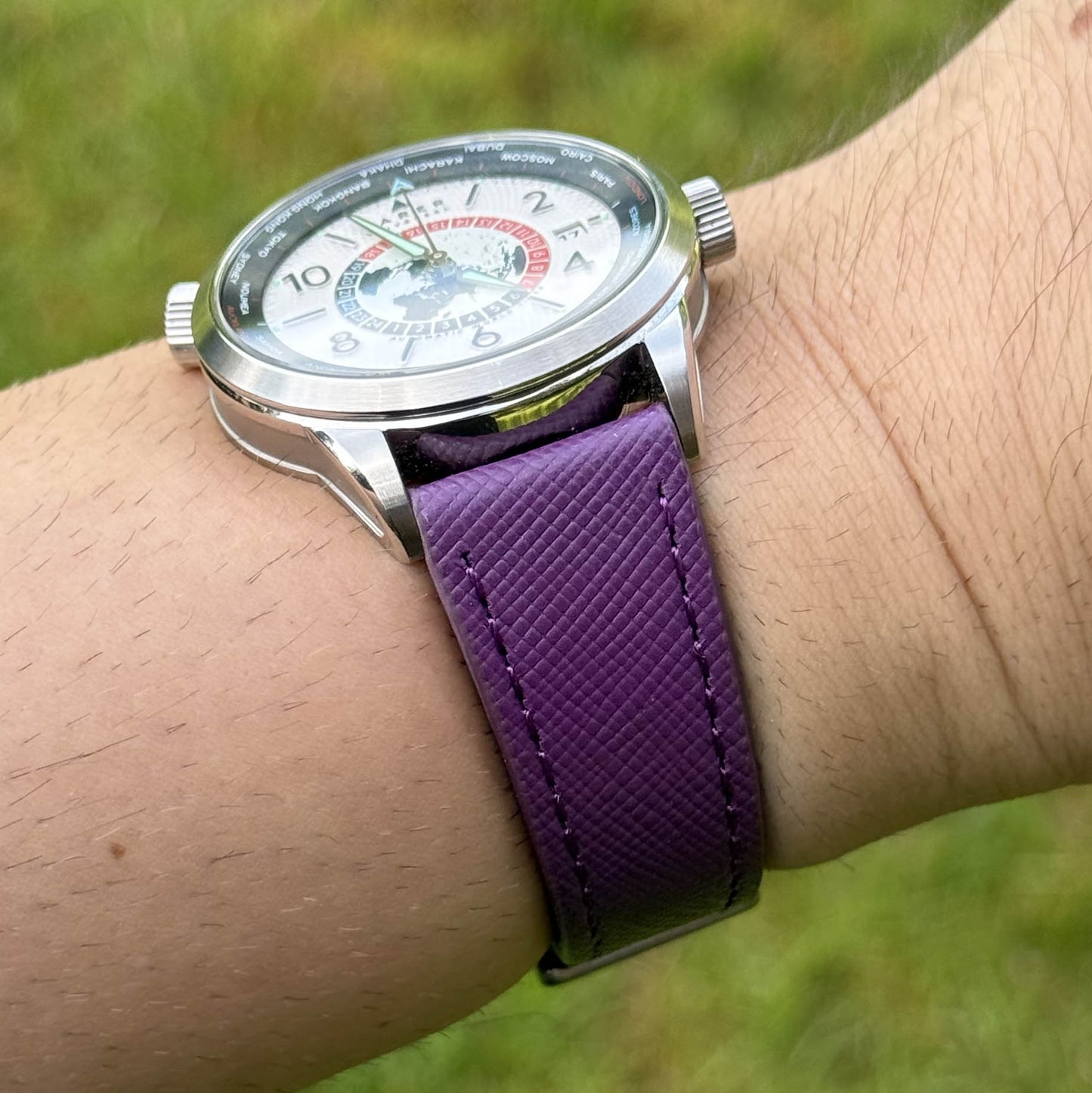 The Florence: Royal Purple Saffiano Leather Watch Strap