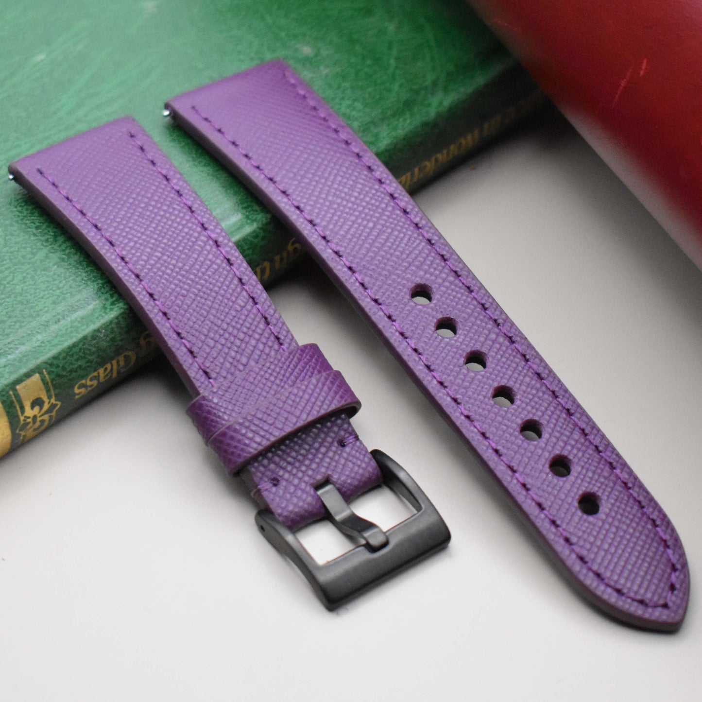The Florence: Royal Purple Saffiano Leather Watch Strap