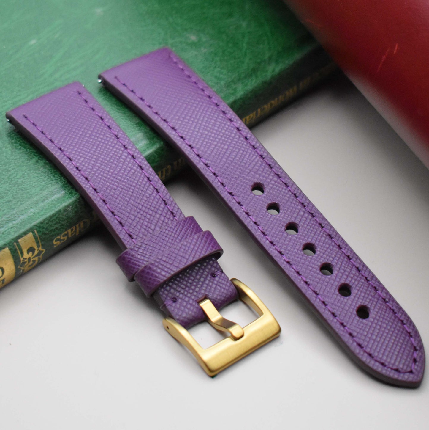 The Florence: Royal Purple Saffiano Leather Watch Strap