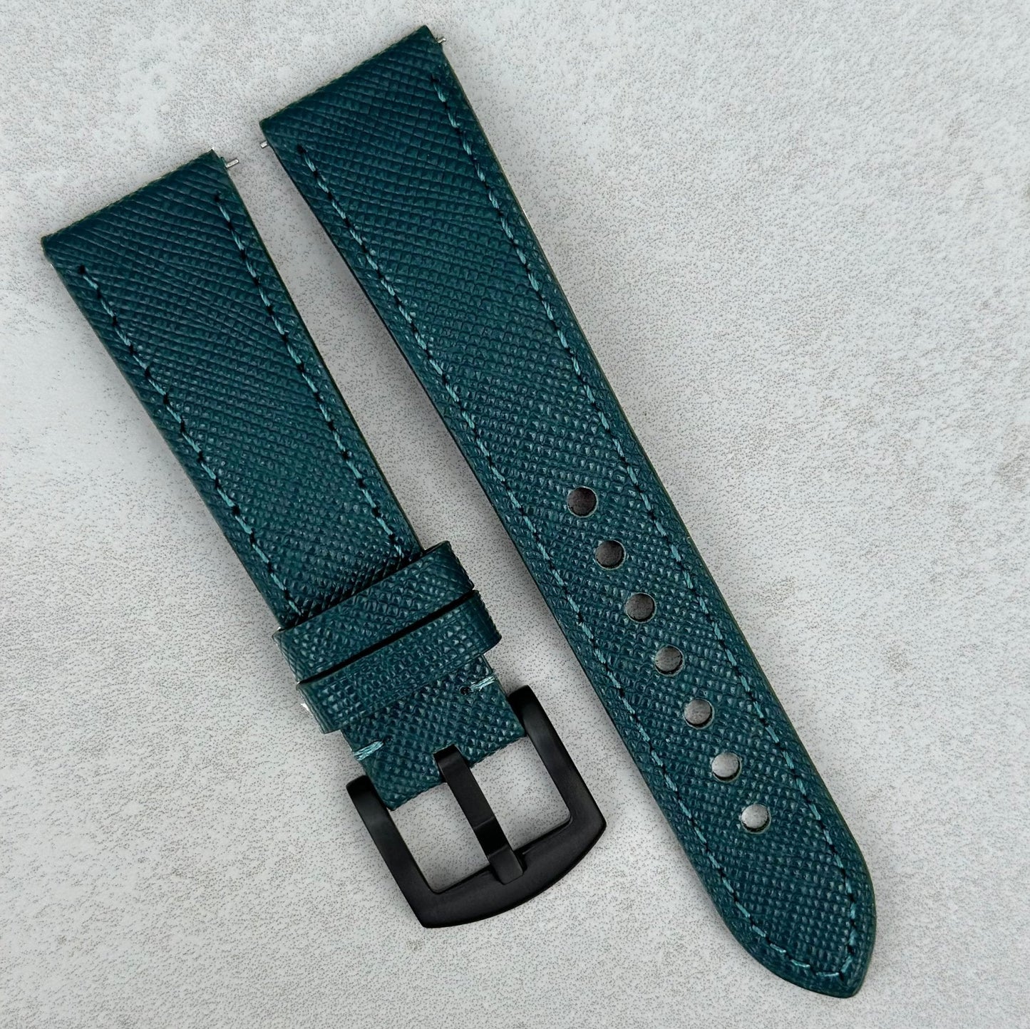 The Florence: Dark Teal Blue Saffiano Leather Watch Strap