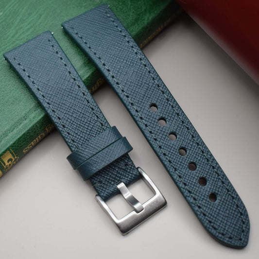 The Florence: Dark Teal Blue Saffiano Leather Watch Strap