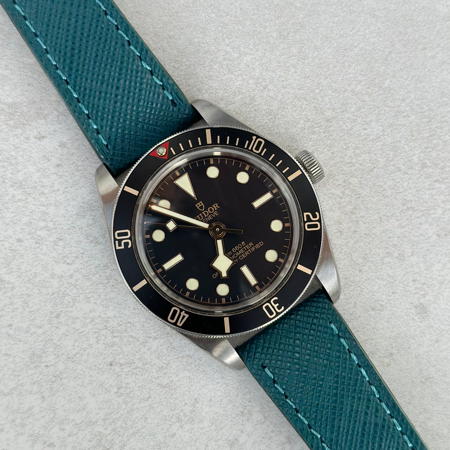 The Florence: Dark Teal Blue Saffiano Leather Watch Strap