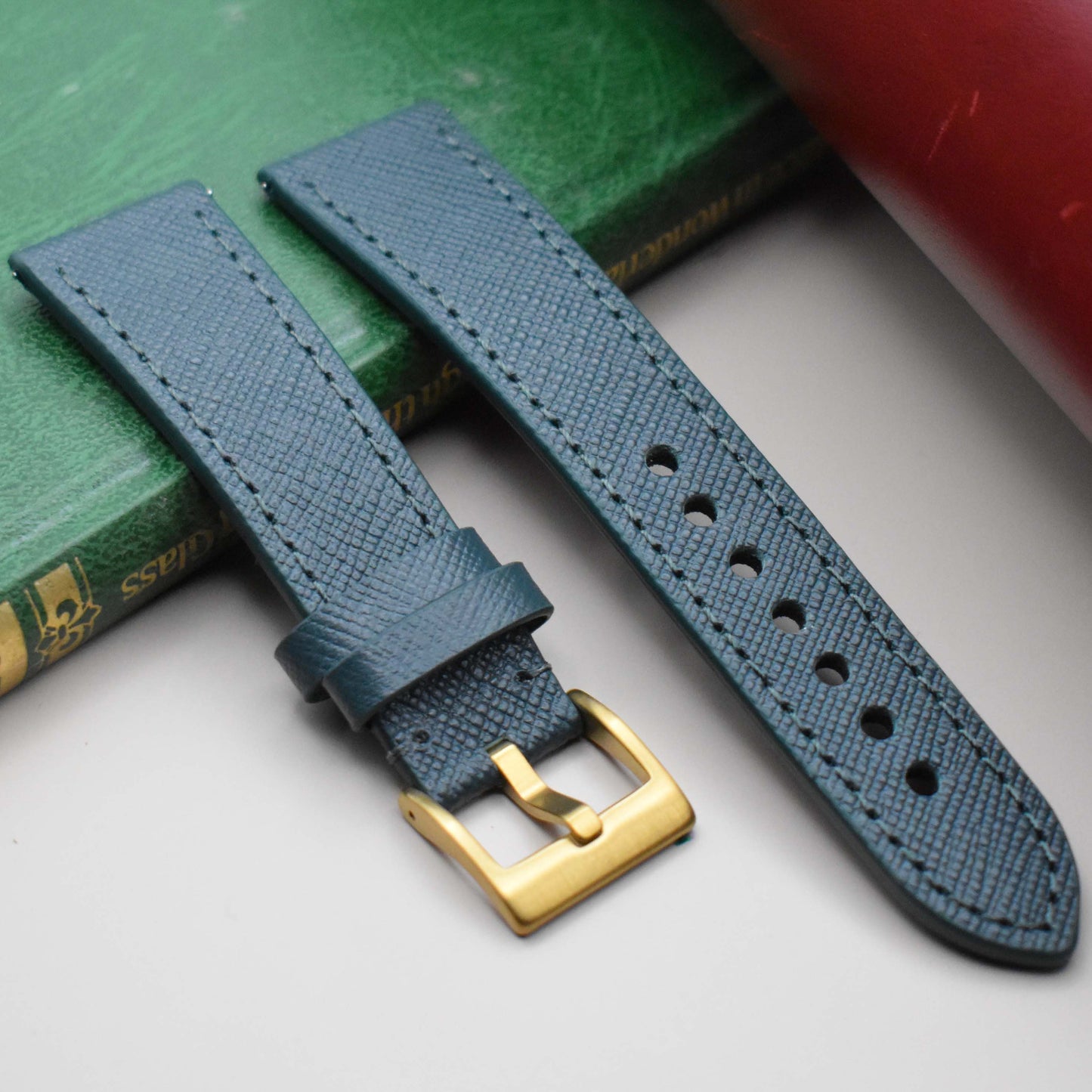 The Florence: Dark Teal Blue Saffiano Leather Watch Strap