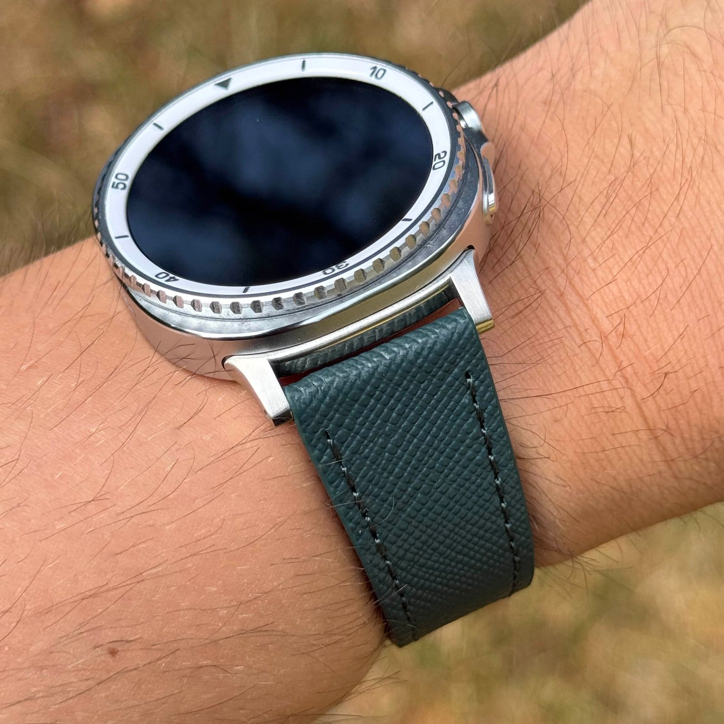 The Florence: Dark Teal Blue Saffiano Leather Samsung Galaxy Watch Ultra / Watch 8/9 Strap