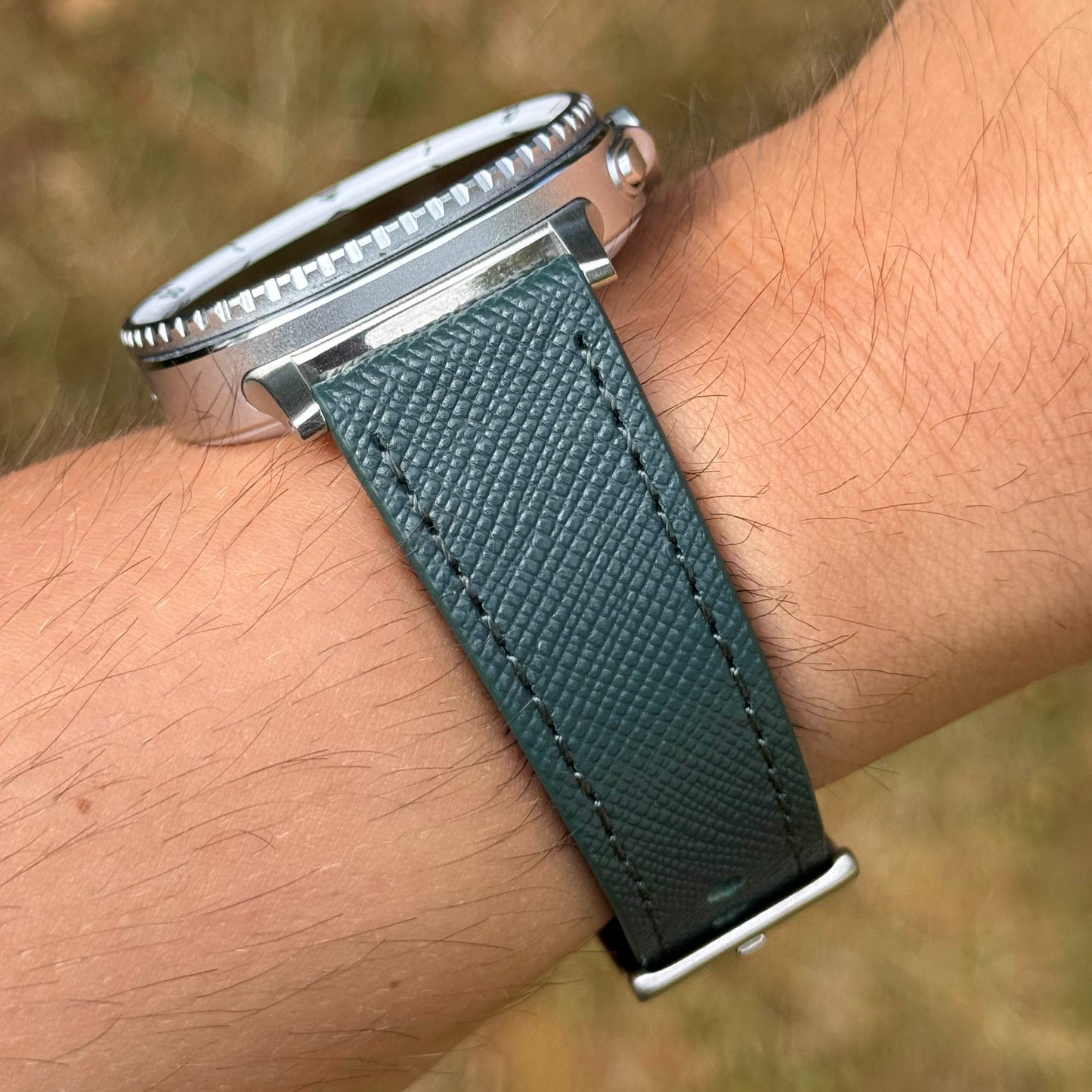 The Florence: Dark Teal Blue Saffiano Leather Samsung Galaxy Watch Ultra / Watch 8/9 Strap