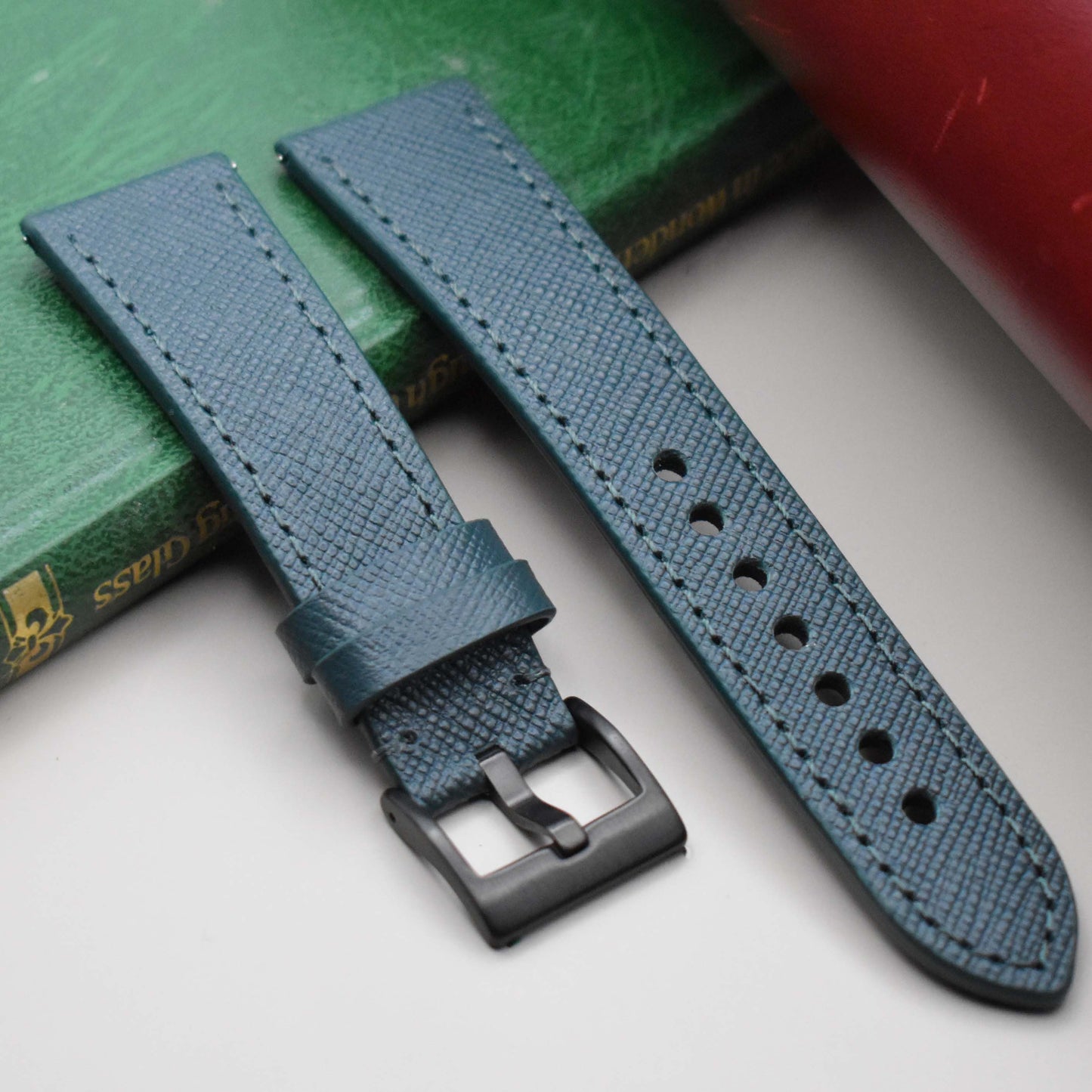 The Florence: Dark Teal Blue Saffiano Leather Watch Strap