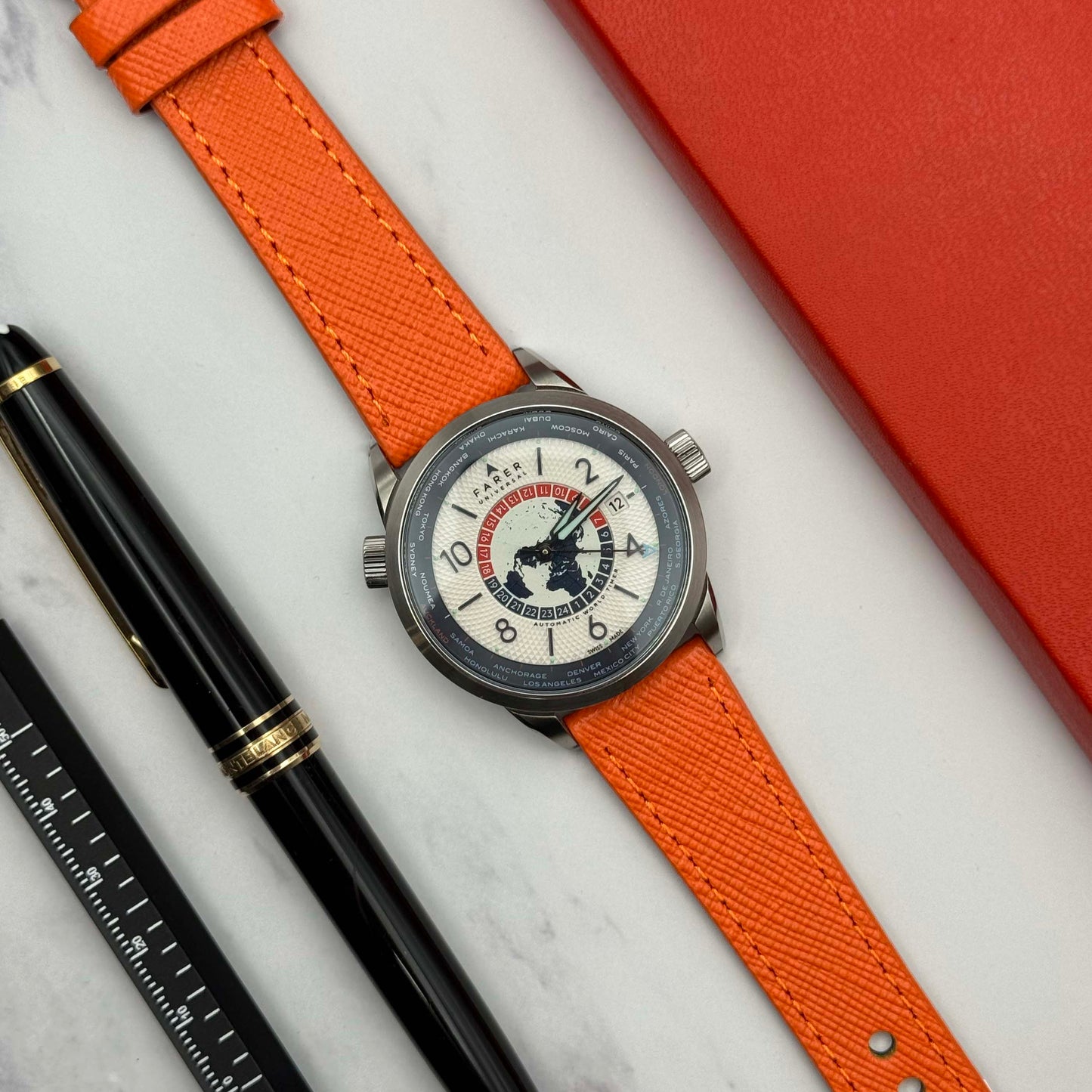 The Florence: Deep Saffron Orange Saffiano Leather Watch Strap