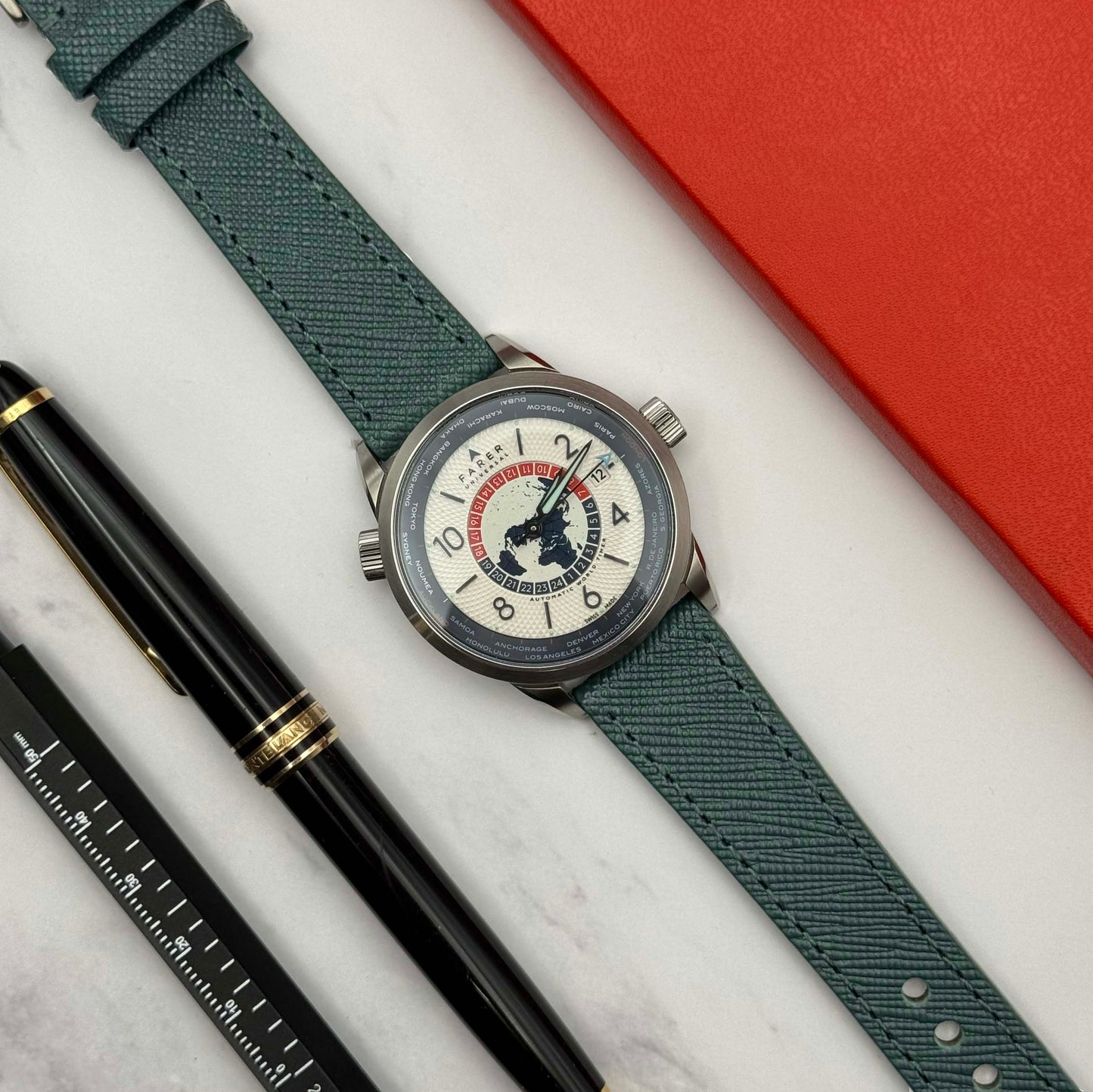 The Florence: Dark Teal Blue Saffiano Leather Watch Strap