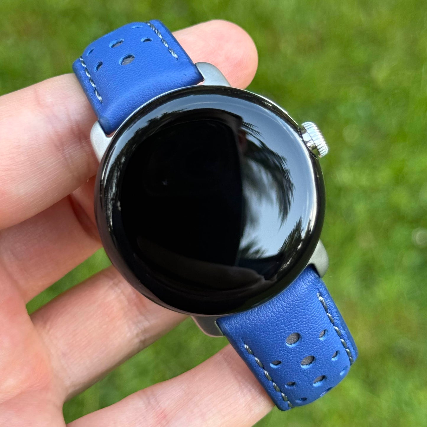 Le Mans blue and grey full grain leather Google Pixel Watch strap. Google Pixel Watch 2, 3, 4. Watch And Strap
