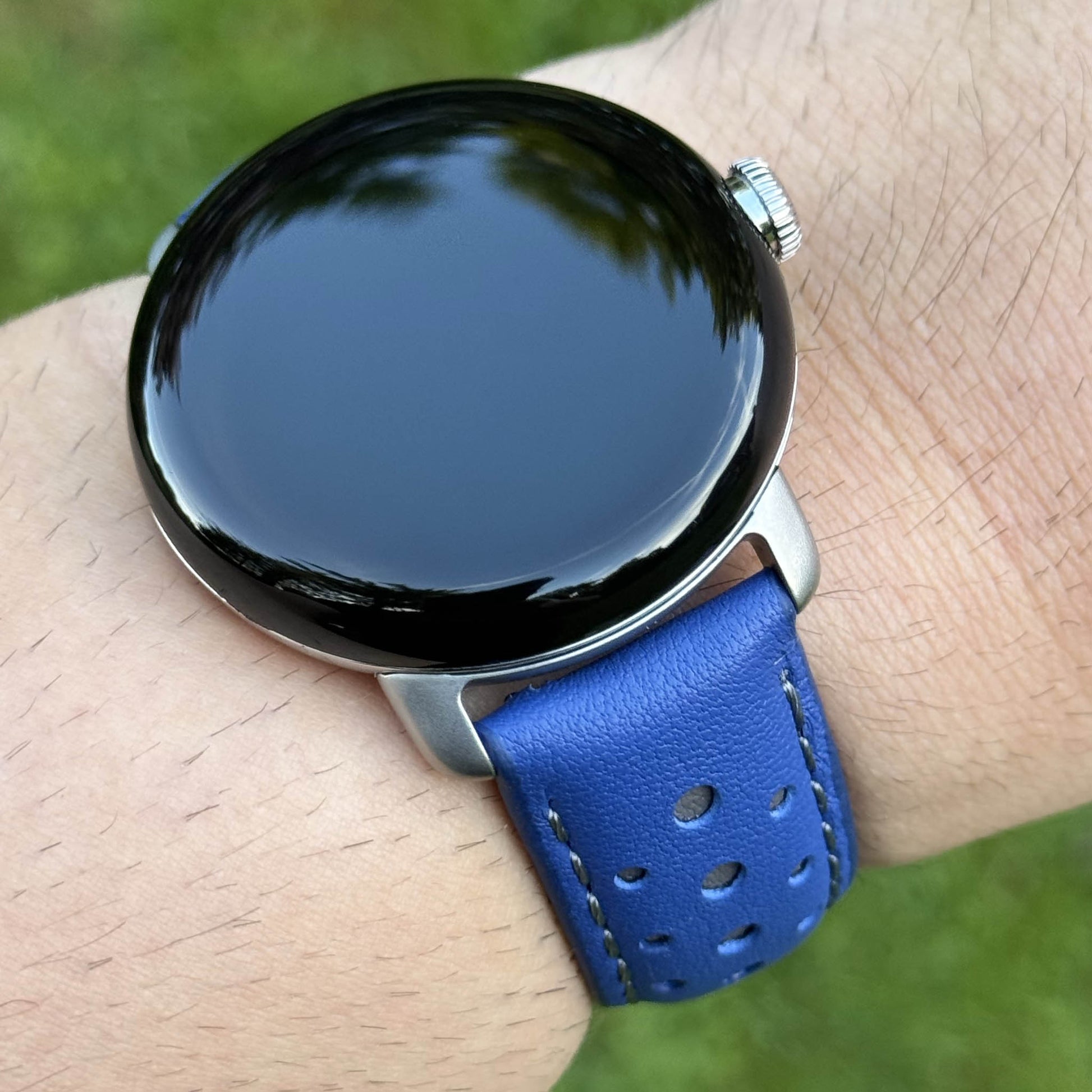 Le Mans blue and grey full grain leather Google Pixel Watch strap. Google Pixel Watch 2, 3, 4. Watch And Strap