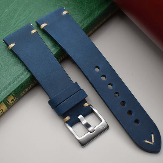 The Madrid: Midnight Blue Vintage Full Grain Leather Watch Strap