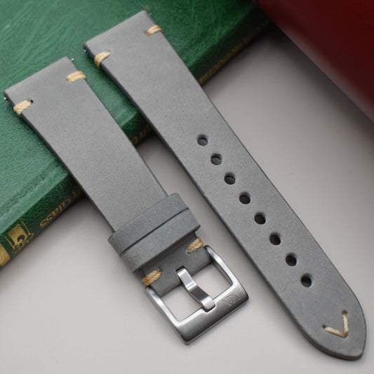 The Madrid: Stone Grey Vintage Full Grain Leather Watch Strap