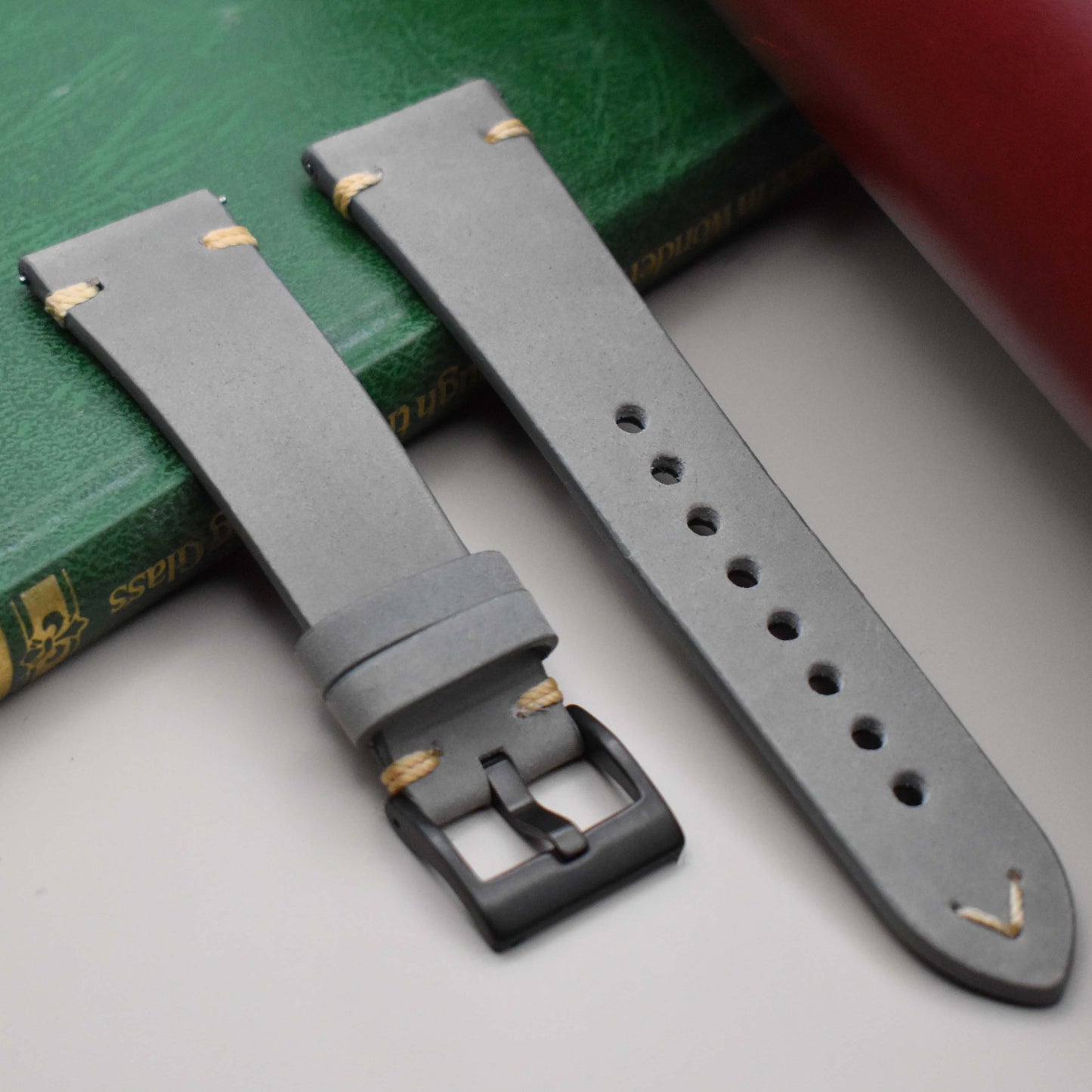 The Madrid: Stone Grey Vintage Full Grain Leather Watch Strap
