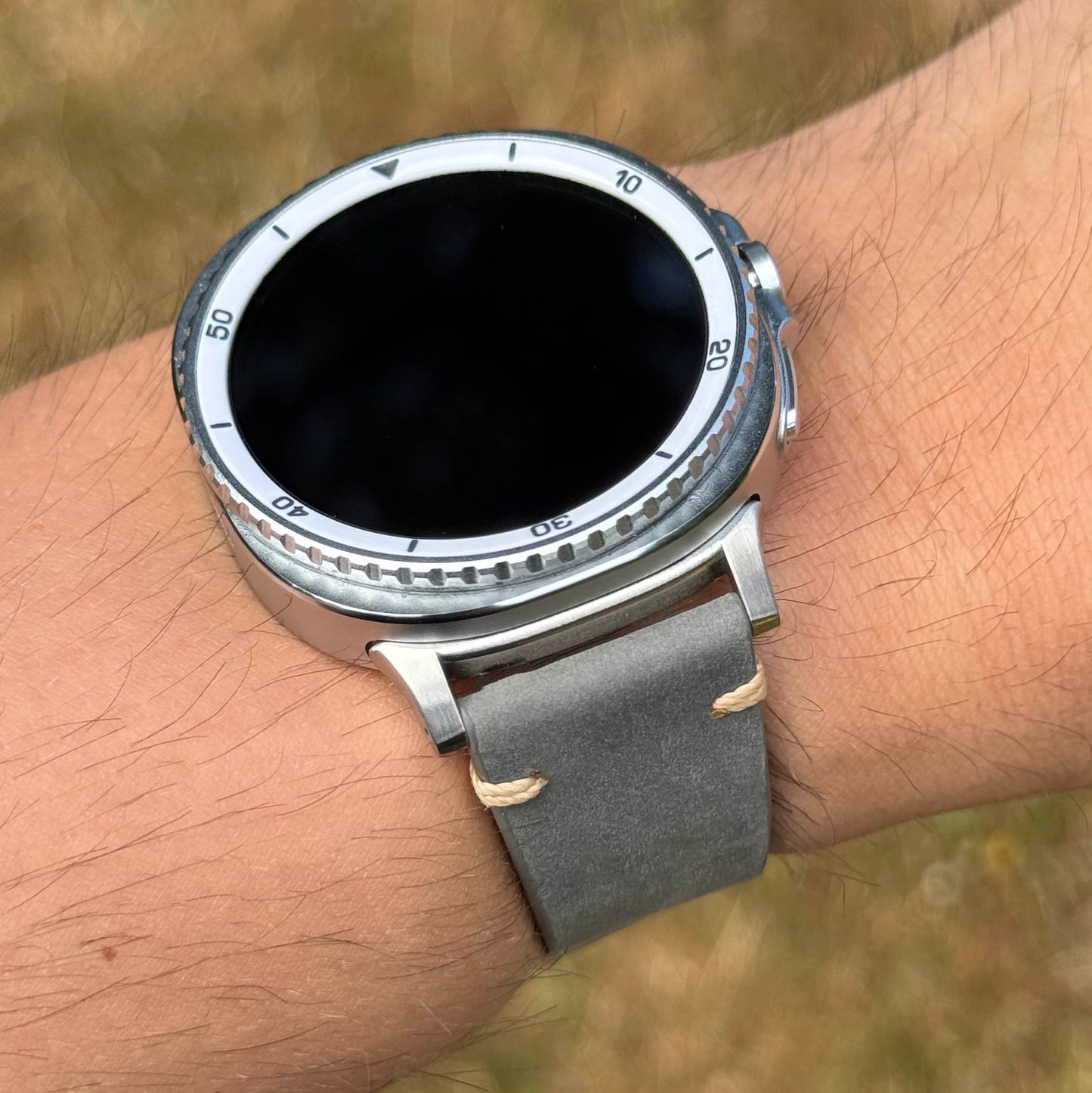The Madrid: Stone Grey Vintage Full Grain Leather Samsung Galaxy Watch Ultra / Watch 8/9 Strap