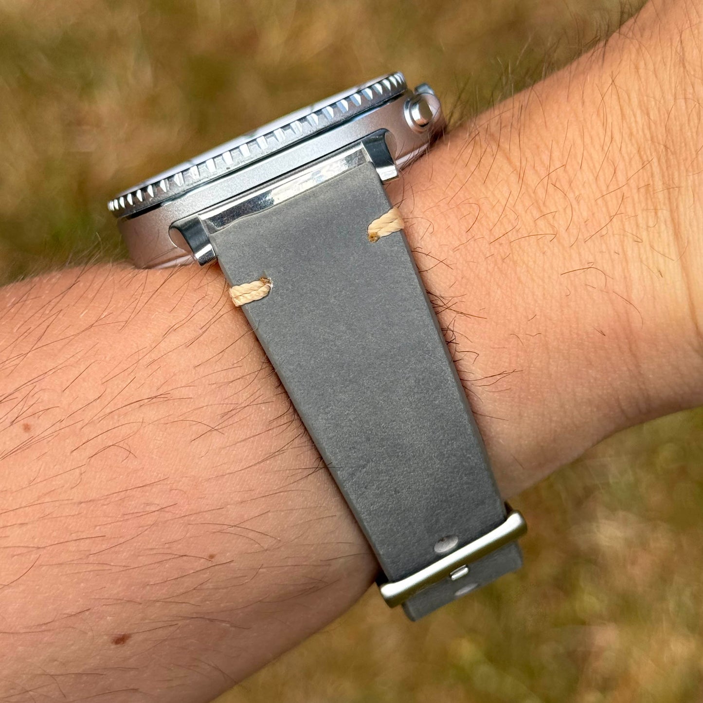 The Madrid: Stone Grey Vintage Full Grain Leather Samsung Galaxy Watch Ultra / Watch 8/9 Strap