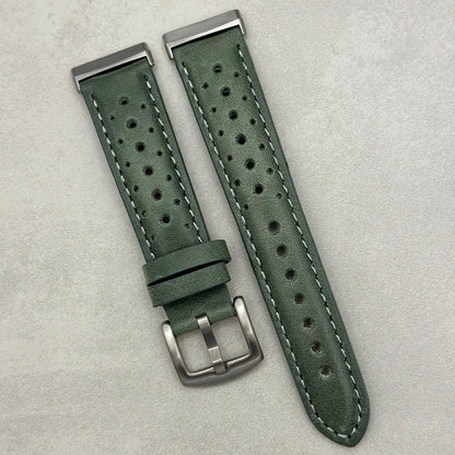 The Monte Carlo: Graphite Grey Perforated Leather Fitbit Versa/Sense Watch Strap