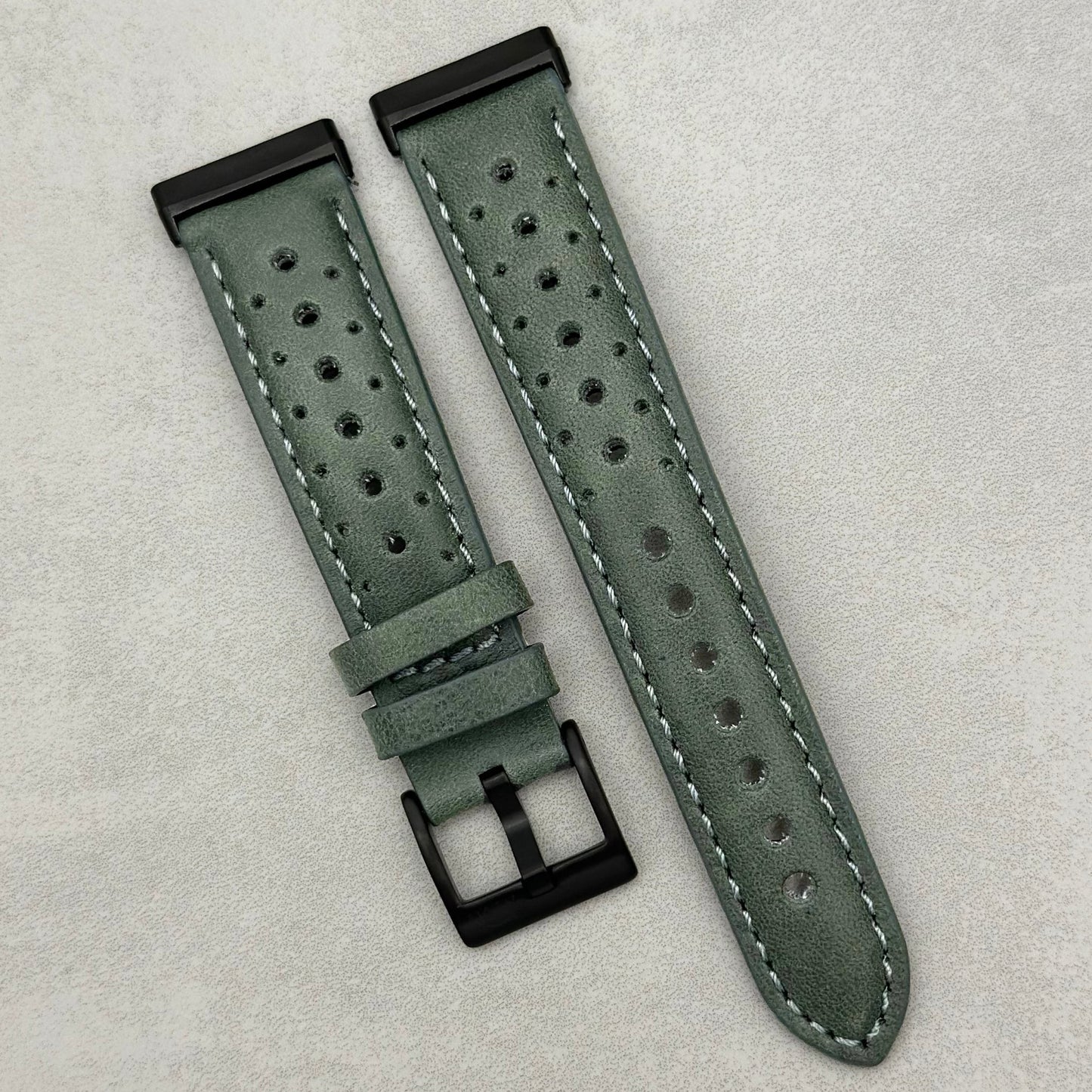 The Monte Carlo: Graphite Grey Perforated Leather Fitbit Versa/Sense Watch Strap