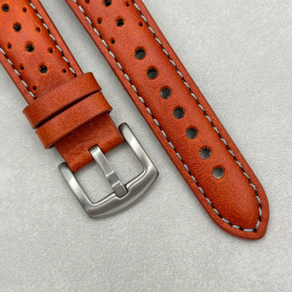 The Monte Carlo: Russet Orange Perforated Leather Fitbit Versa/Sense Watch Strap