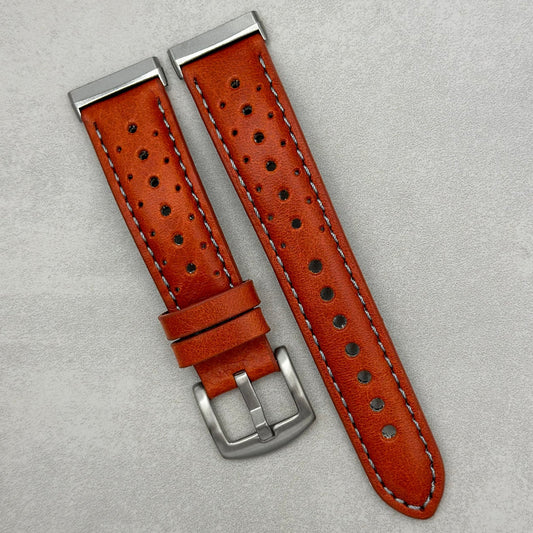 The Monte Carlo: Russet Orange Perforated Leather Fitbit Versa/Sense Watch Strap