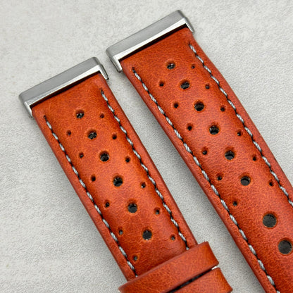 The Monte Carlo: Russet Orange Perforated Leather Fitbit Versa/Sense Watch Strap