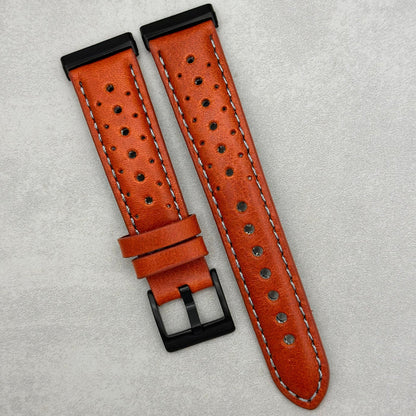 The Monte Carlo: Russet Orange Perforated Leather Fitbit Versa/Sense Watch Strap