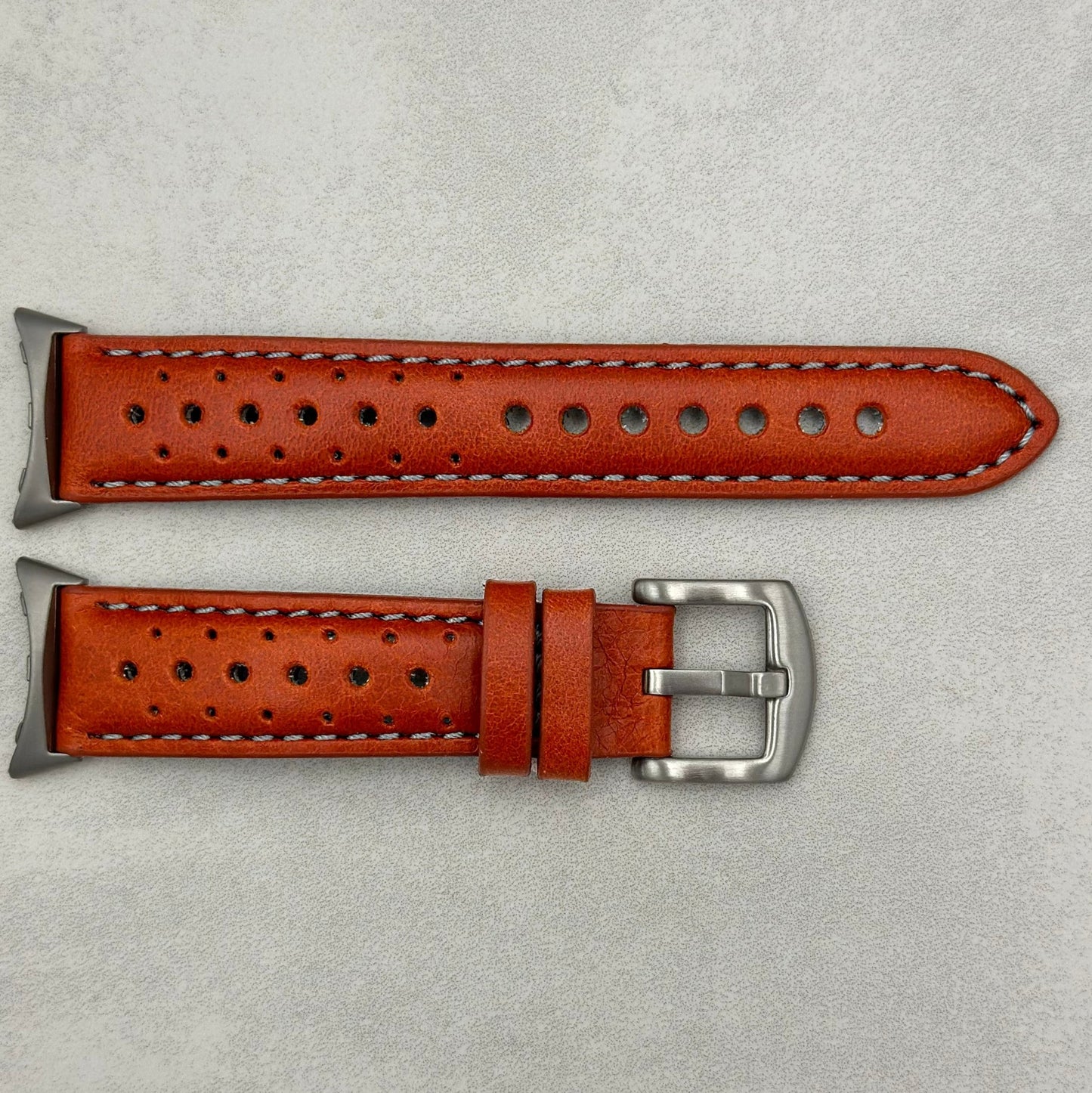 The Monte Carlo: Russet Orange Perforated Leather Google Pixel Watch Strap