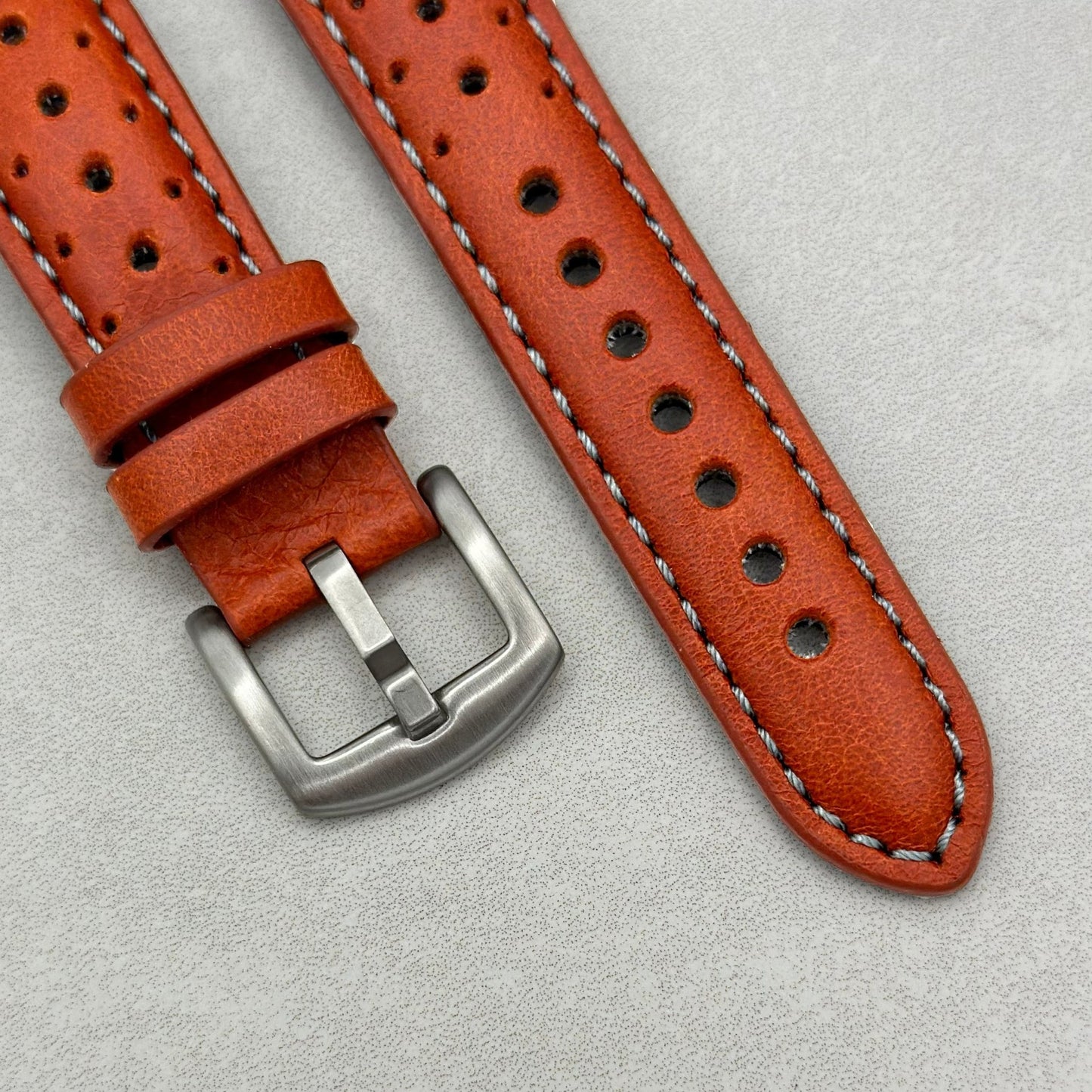 The Monte Carlo: Russet Orange Perforated Leather Google Pixel Watch Strap