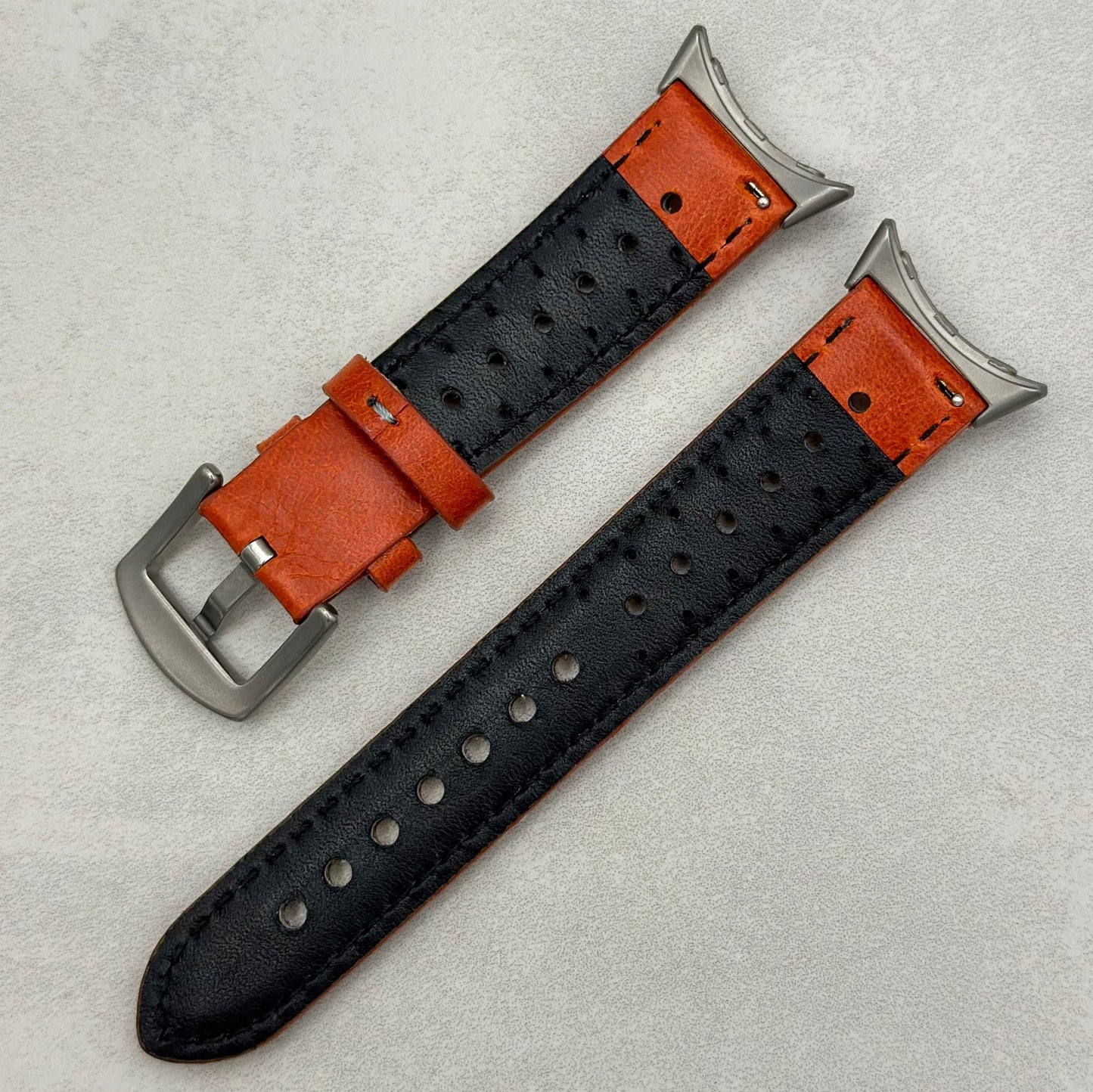 The Monte Carlo: Russet Orange Perforated Leather Google Pixel Watch Strap