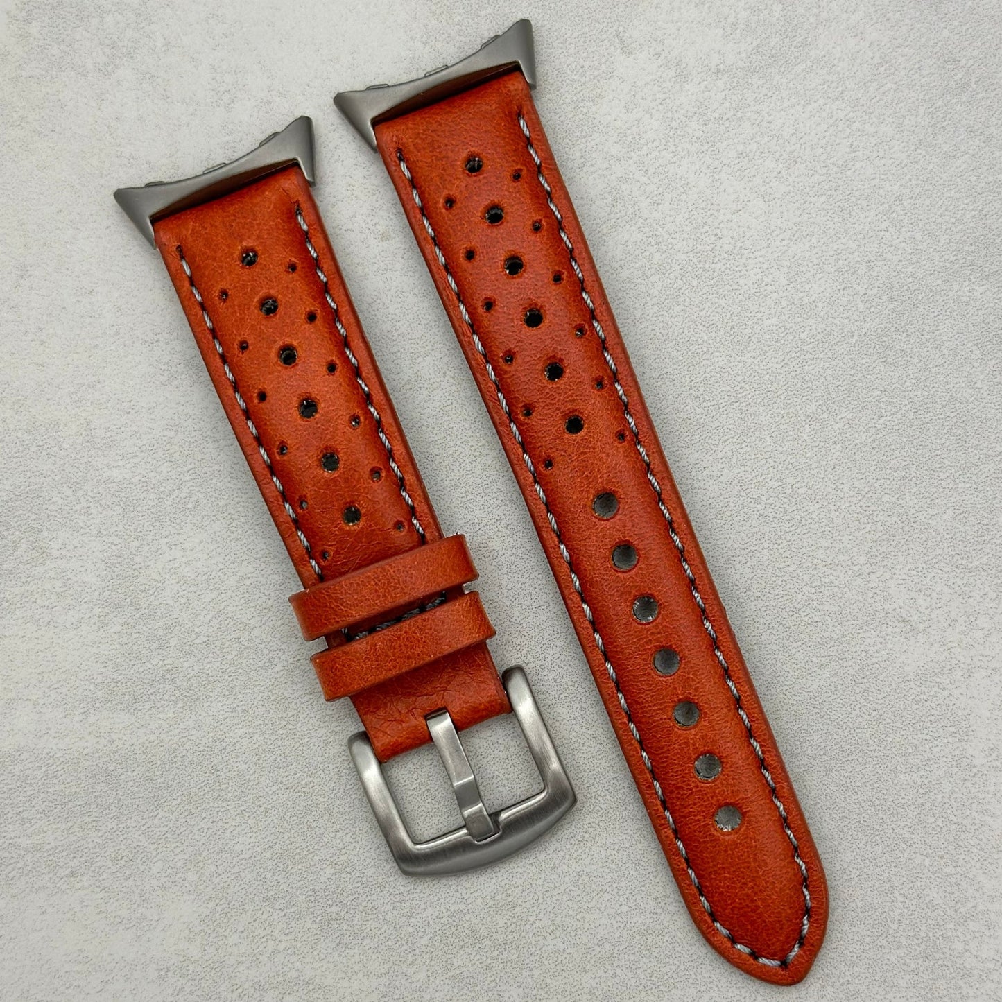 The Monte Carlo: Russet Orange Perforated Leather Google Pixel Watch Strap