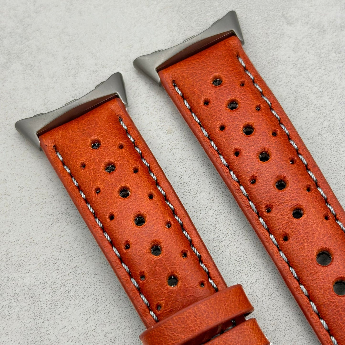 The Monte Carlo: Russet Orange Perforated Leather Google Pixel Watch Strap