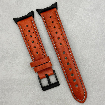 The Monte Carlo: Russet Orange Perforated Leather Google Pixel Watch Strap