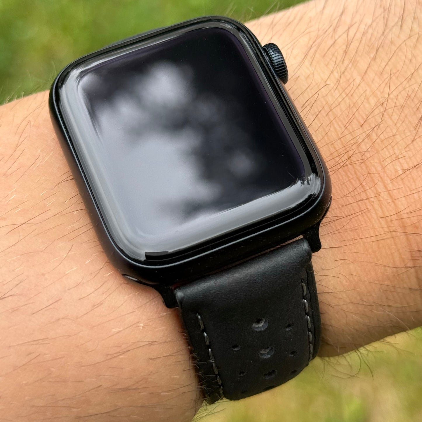 The Monte Carlo: Jet Black Perforated Leather Apple Watch Strap