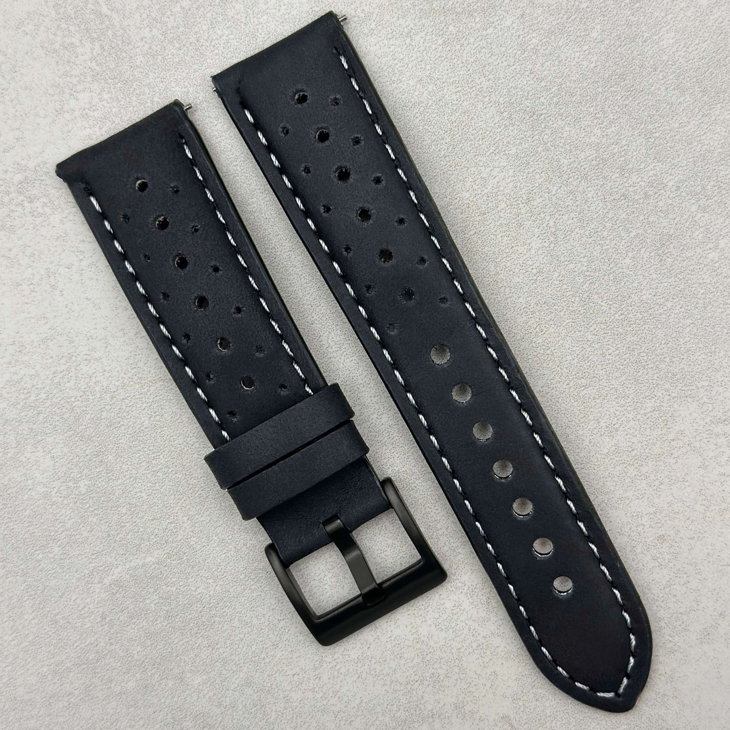 The Monte Carlo: Jet Black Perforated Leather Rally Watch Strap
