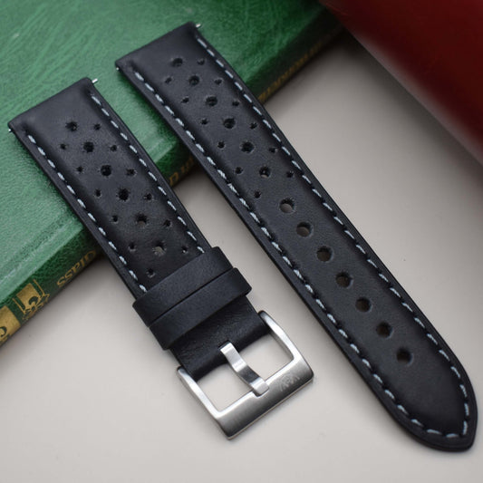 The Monte Carlo: Jet Black Perforated Leather Rally Watch Strap